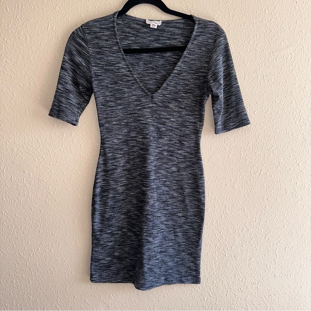 Full Tilt Dress Ribbed Bodycon Gray V Neck Short Sleeve Size Small